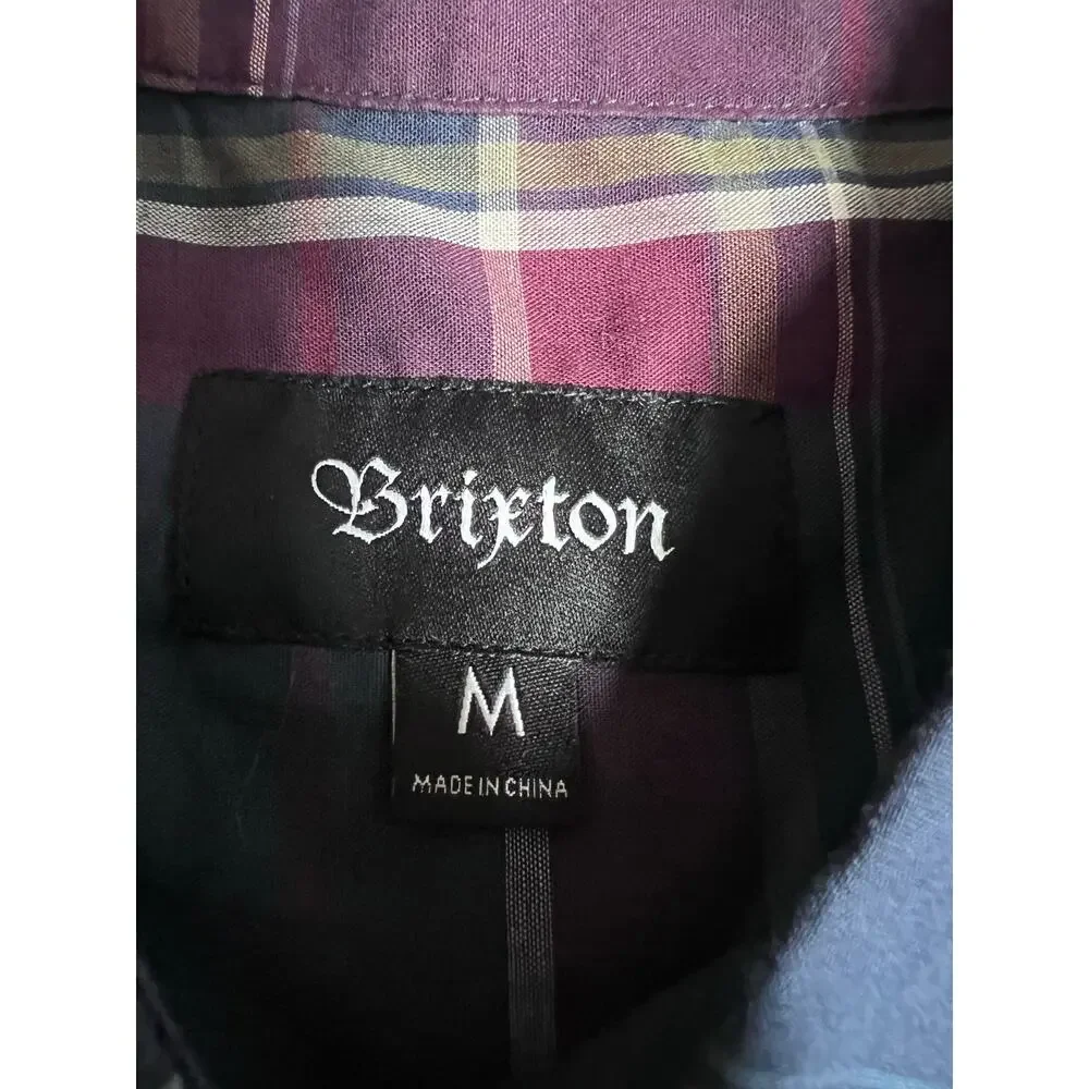 Brixton Mens M Plaid Short Sleeve Button Down Shirt Blue Burgundy Cotton Blend